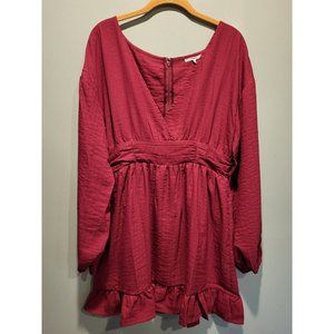 NWOT Tularosa From Revolve Long Sleeve V Neck Babydoll Mini Dress Burgundy Sz XS
